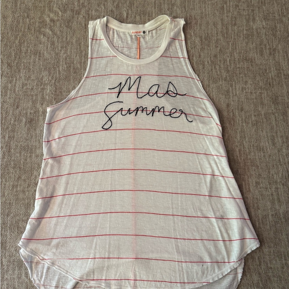 Sundry Ma’s Summer Striped Embroidered Tank Top - Picture 2 of 6
